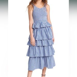 RHODE Blue and White Gingham Midi Dress